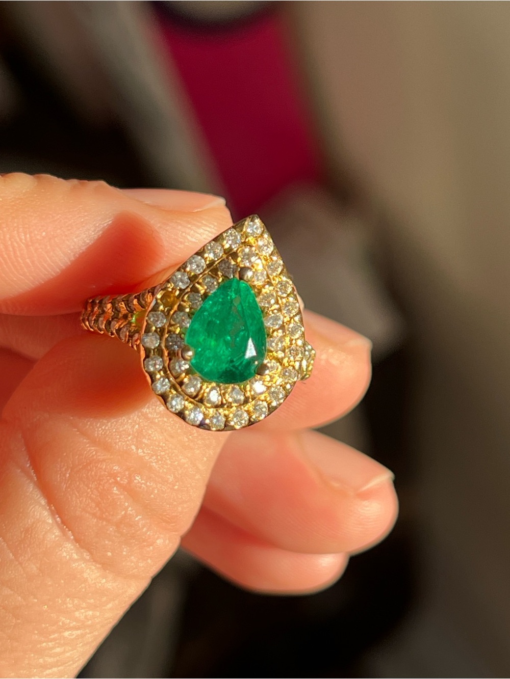 14k Gold Teardrop Emerald Halo Ring - Women Jewelry